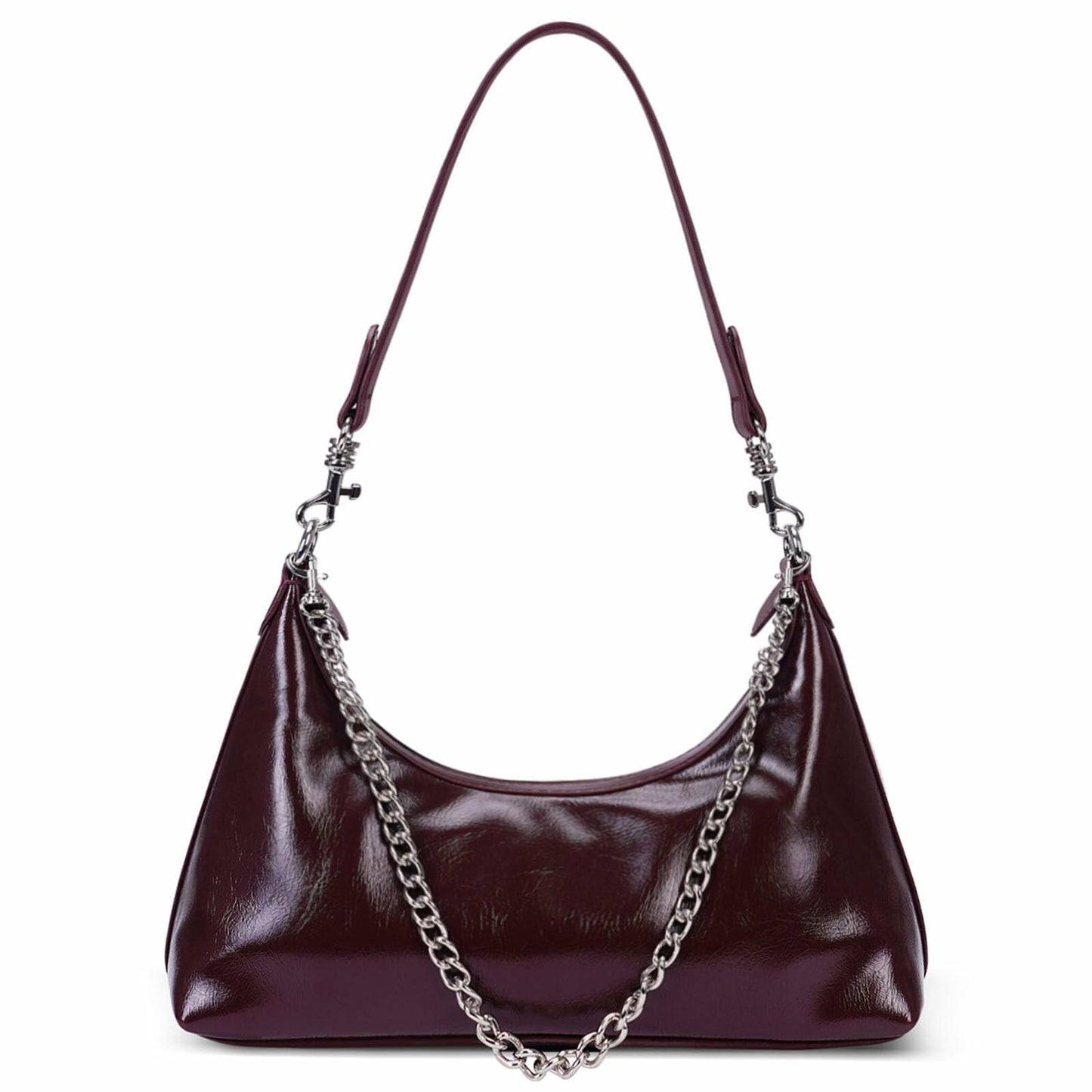 JQWSVE Crescent Shoulder Bag Women Glossy Leather Crossbody Black