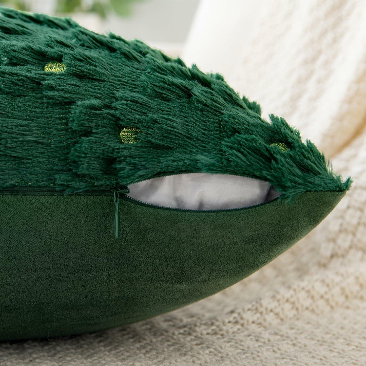 EMEMA Decorative Throw Pillow Covers 18x18 Inch Set of 2 Green Plush Soft
