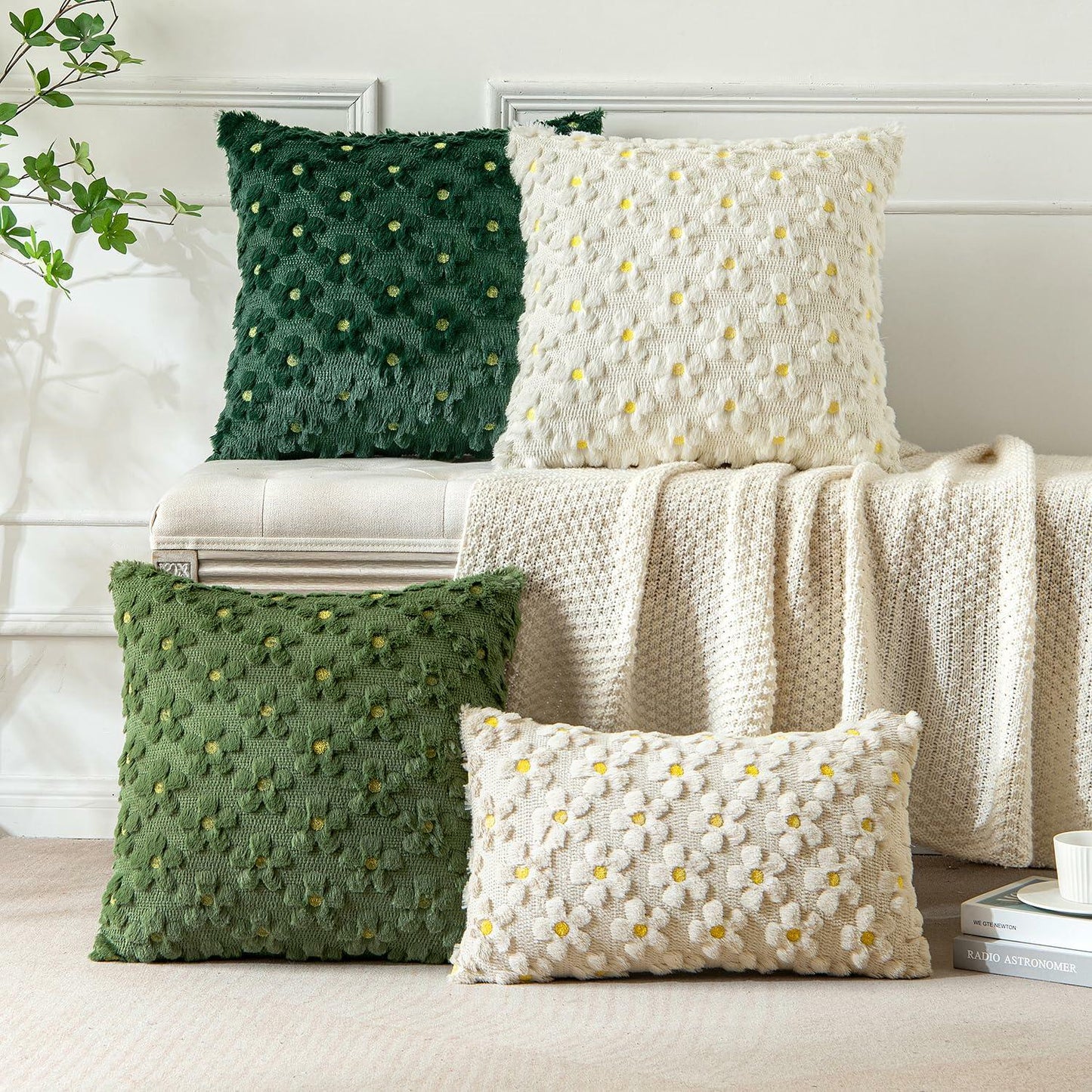 EMEMA Decorative Throw Pillow Covers 18x18 Inch Set of 2 Green Plush Soft