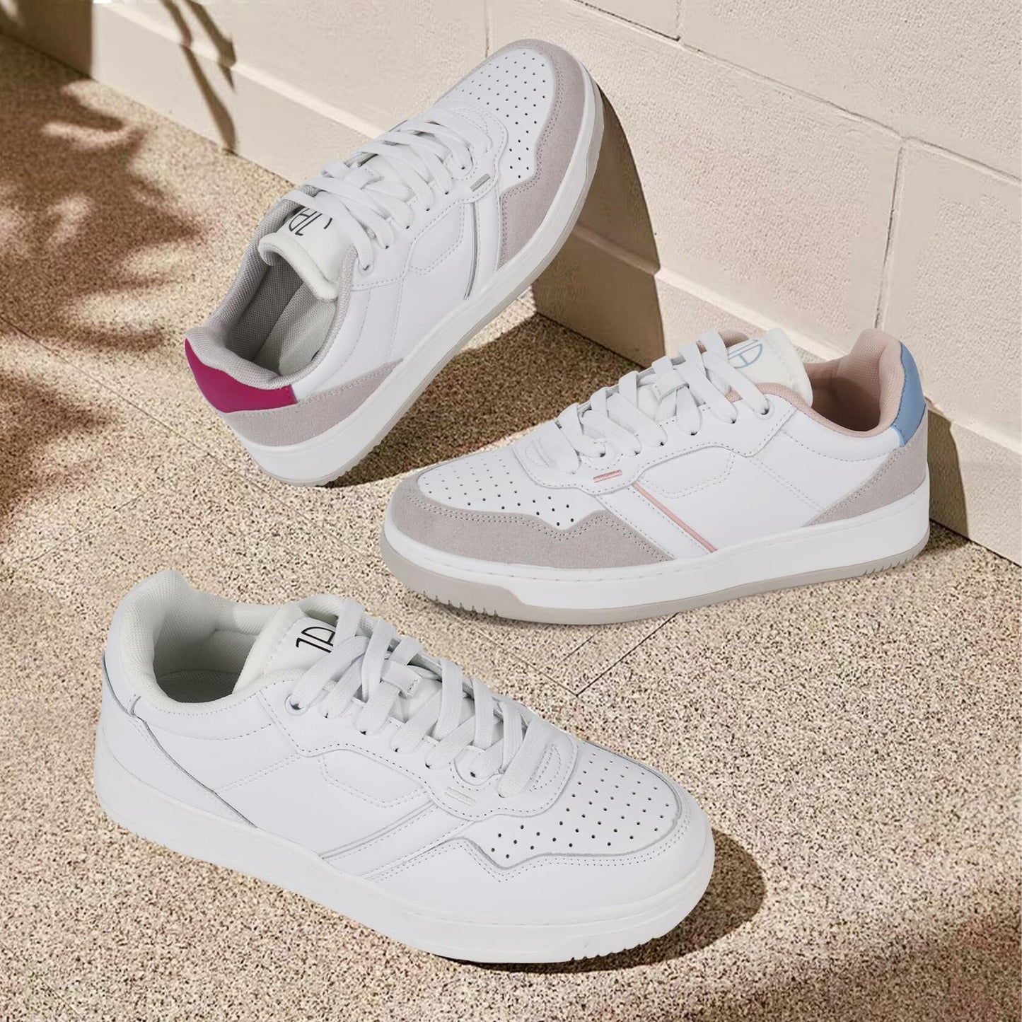 JABASIC Women Genuine Leather Platform Sneakers Lace-Up White/Fuchsia Size 7