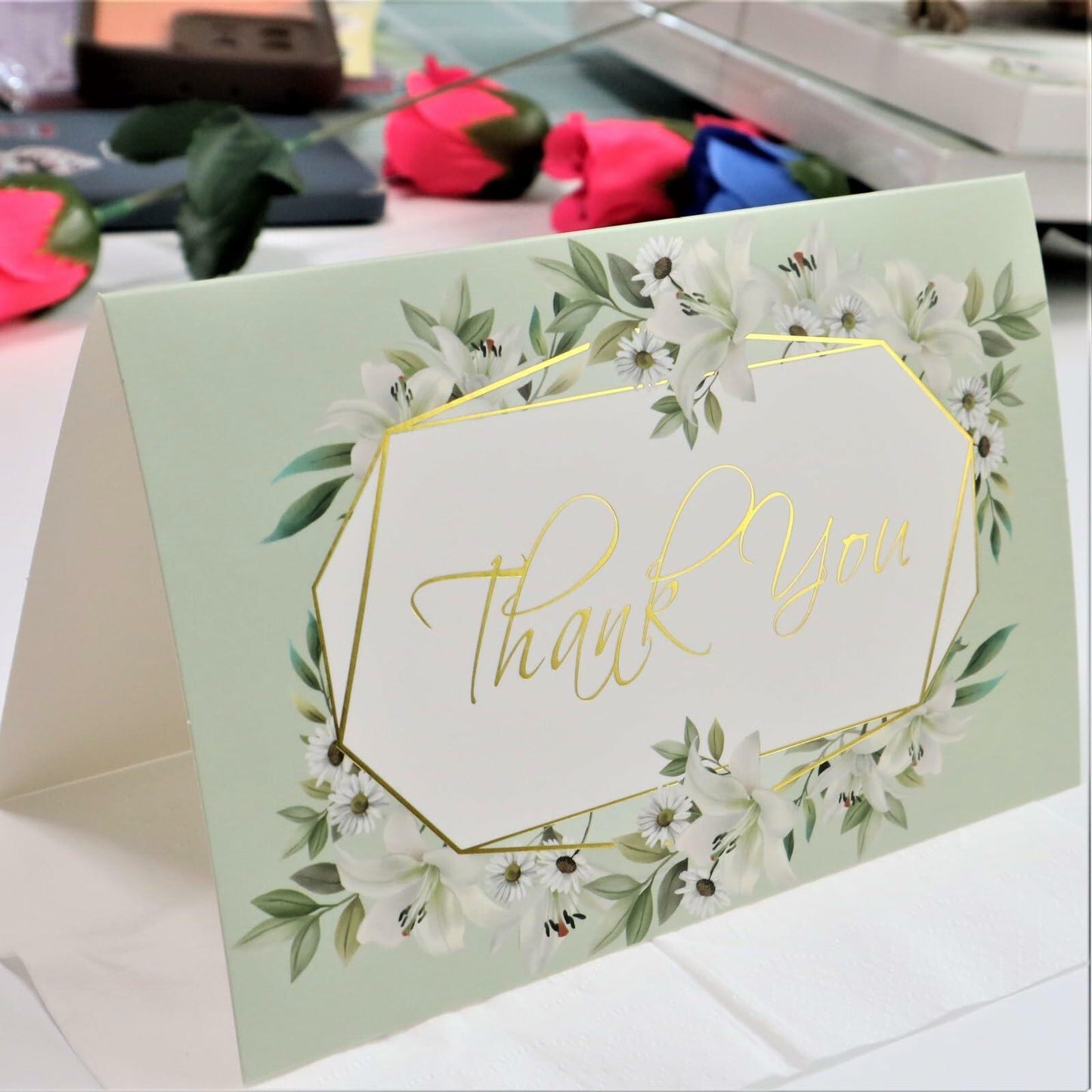 TOPJING 24 Heavy Duty Thank You Cards with Envelopes Gold Foil 4.15x6.5 Inch