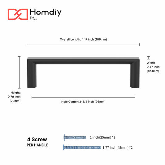 homdiy Cabinet Handles Matte Black 3.75in 96mm Hole Centers 10Pack