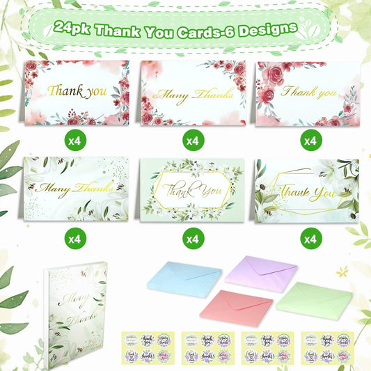 TOPJING 24 Heavy Duty Thank You Cards with Envelopes Gold Foil 4.15x6.5 Inch