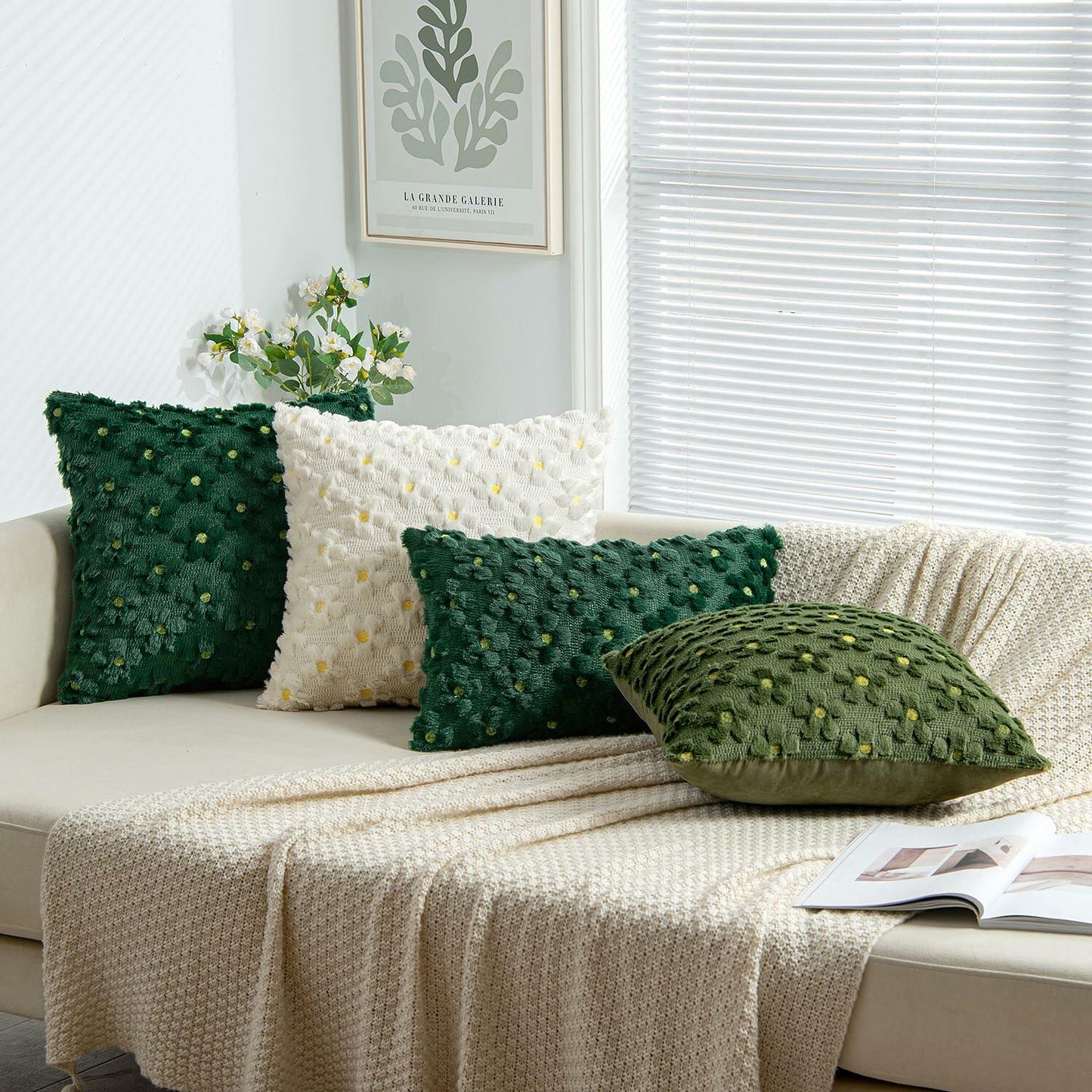 EMEMA Decorative Throw Pillow Covers 18x18 Inch Set of 2 Green Plush Soft