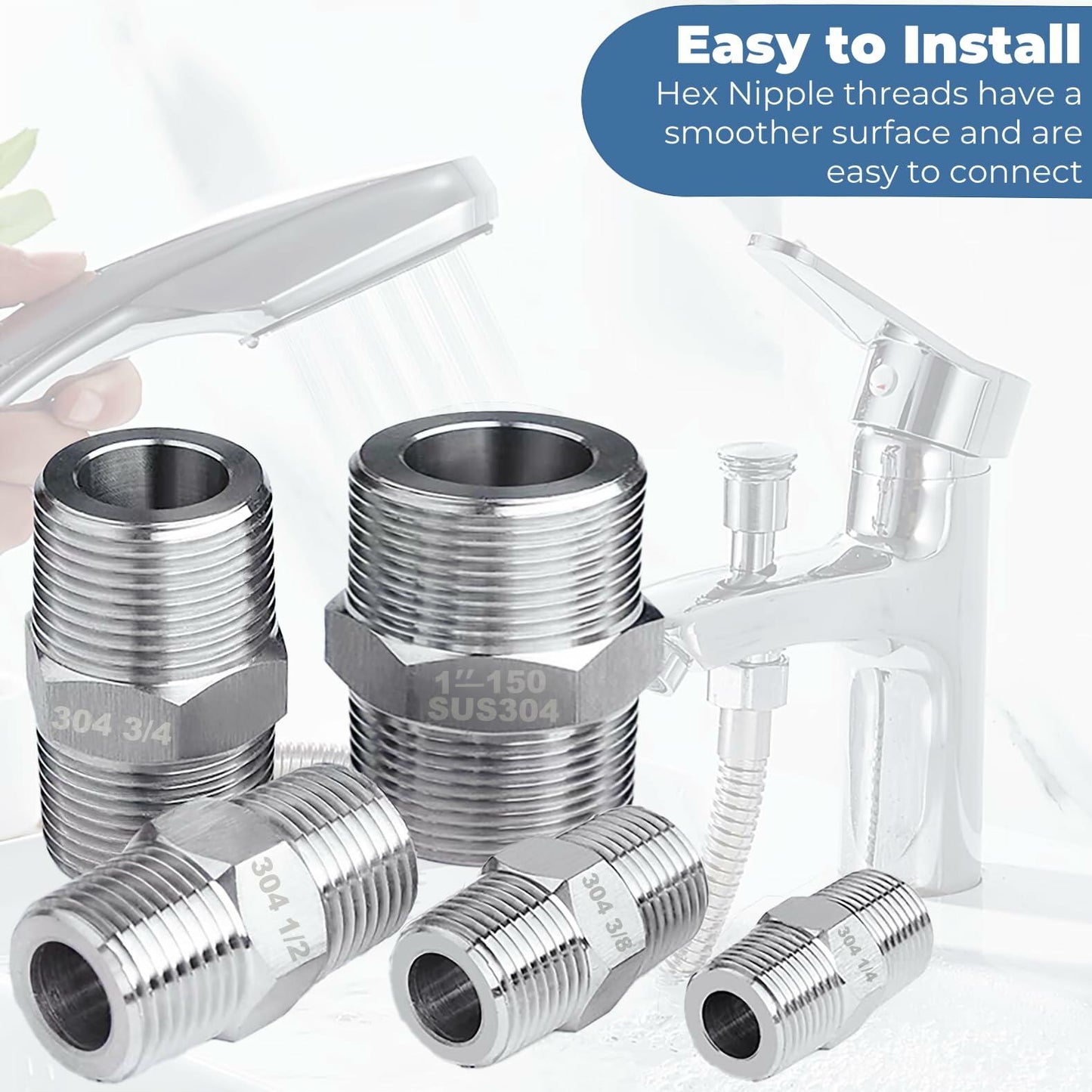 304 Stainless Steel 1" NPT Male Threaded Pipe Nipple Connector 2 Pack