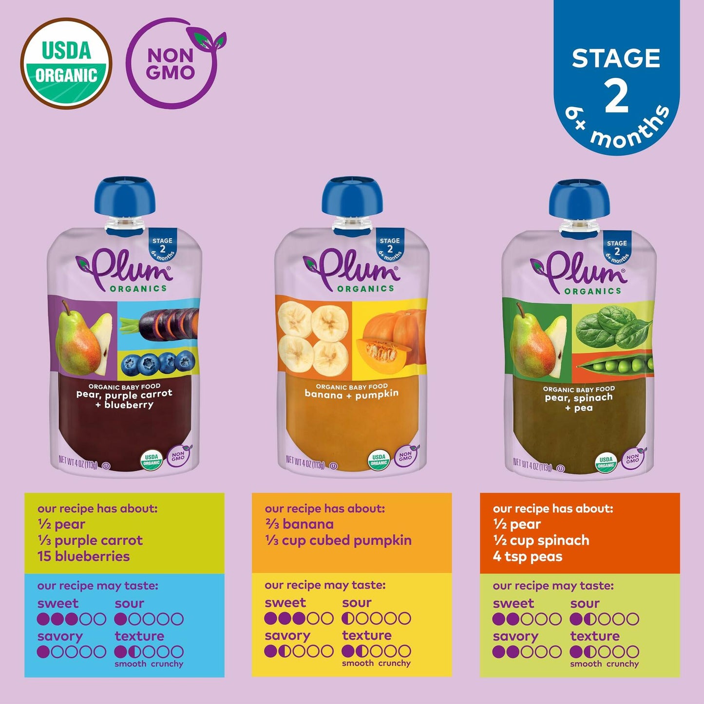 BestBy07/25 Plum Organics Stage 2 Baby Food Fruit & Veggie Variety Pack 4oz 18ct