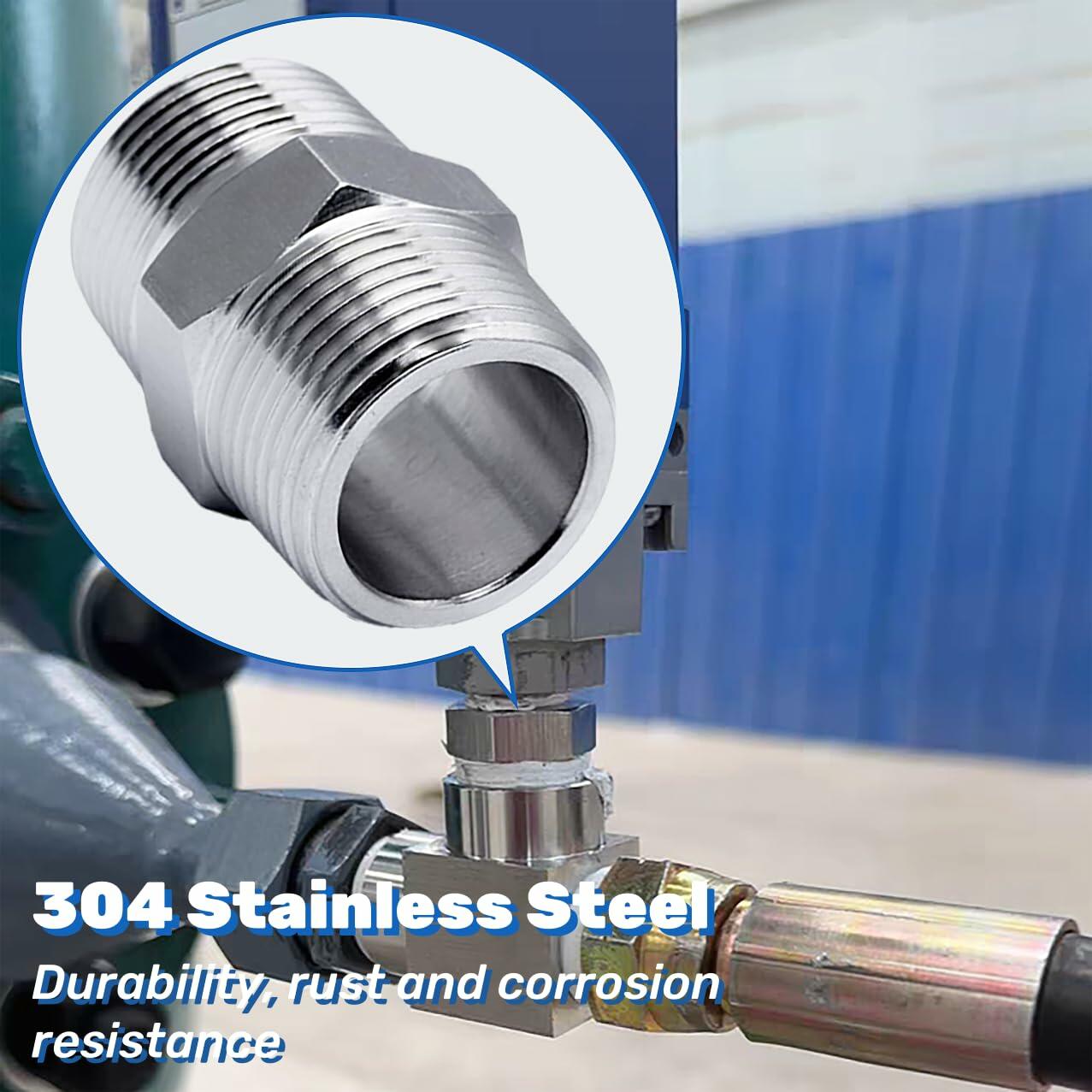 304 Stainless Steel 1" NPT Male Threaded Pipe Nipple Connector 2 Pack