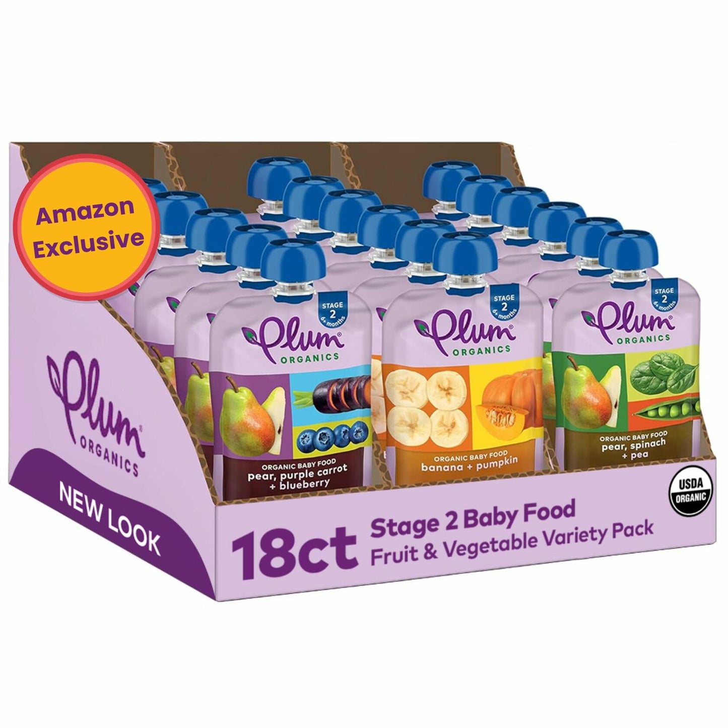 BestBy07/25 Plum Organics Stage 2 Baby Food Fruit & Veggie Variety Pack 4oz 18ct