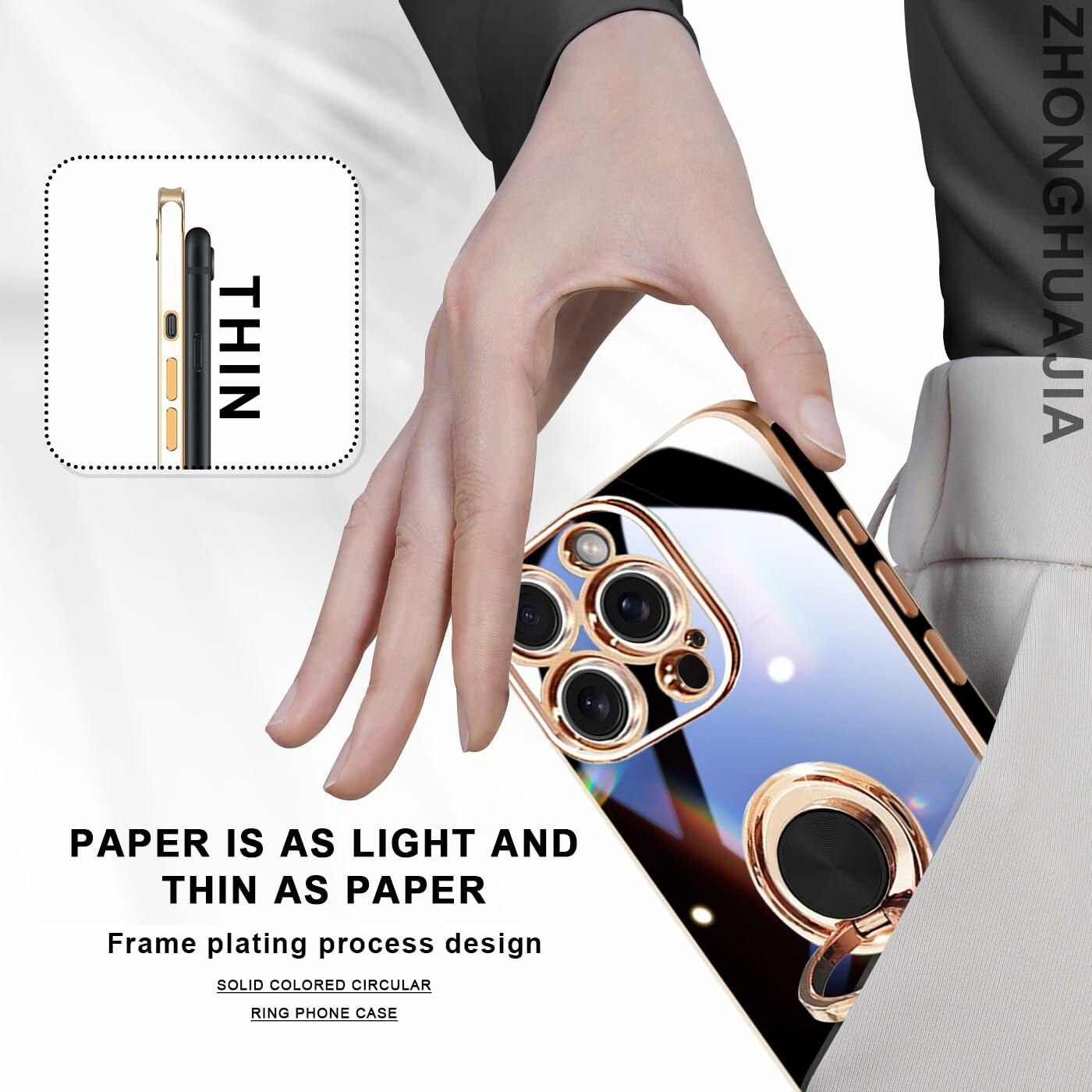 ZHONGHUAJIA iPhone 15 Pro Max Case 360° Rotatable Ring Holder Pink