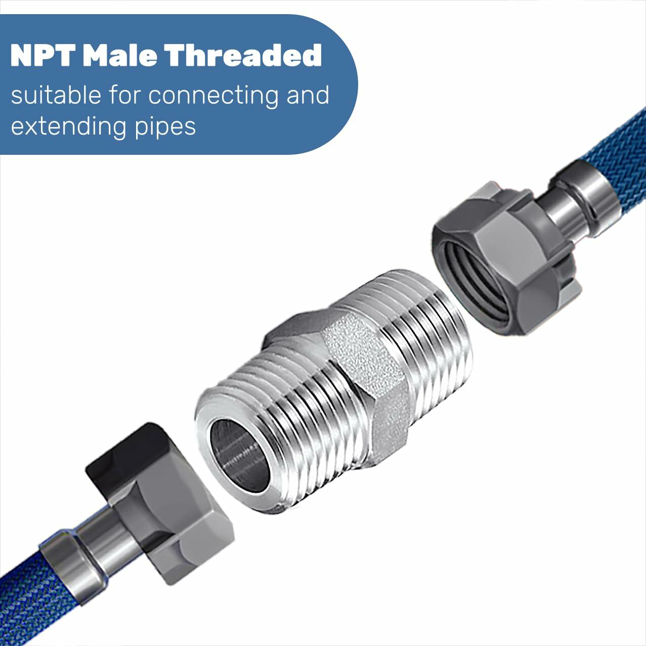 304 Stainless Steel 1" NPT Male Threaded Pipe Nipple Connector 2 Pack
