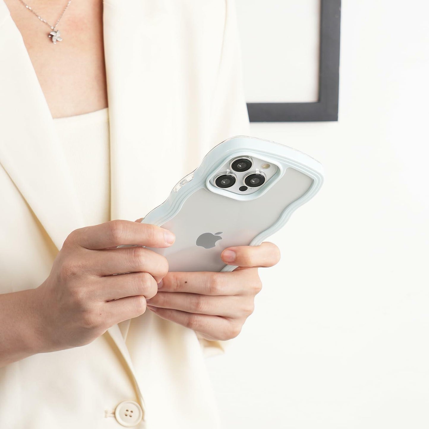 Weycolor iPhone 13 Pro Max TPU Shockproof Case Blue Kawaii Curly Wave