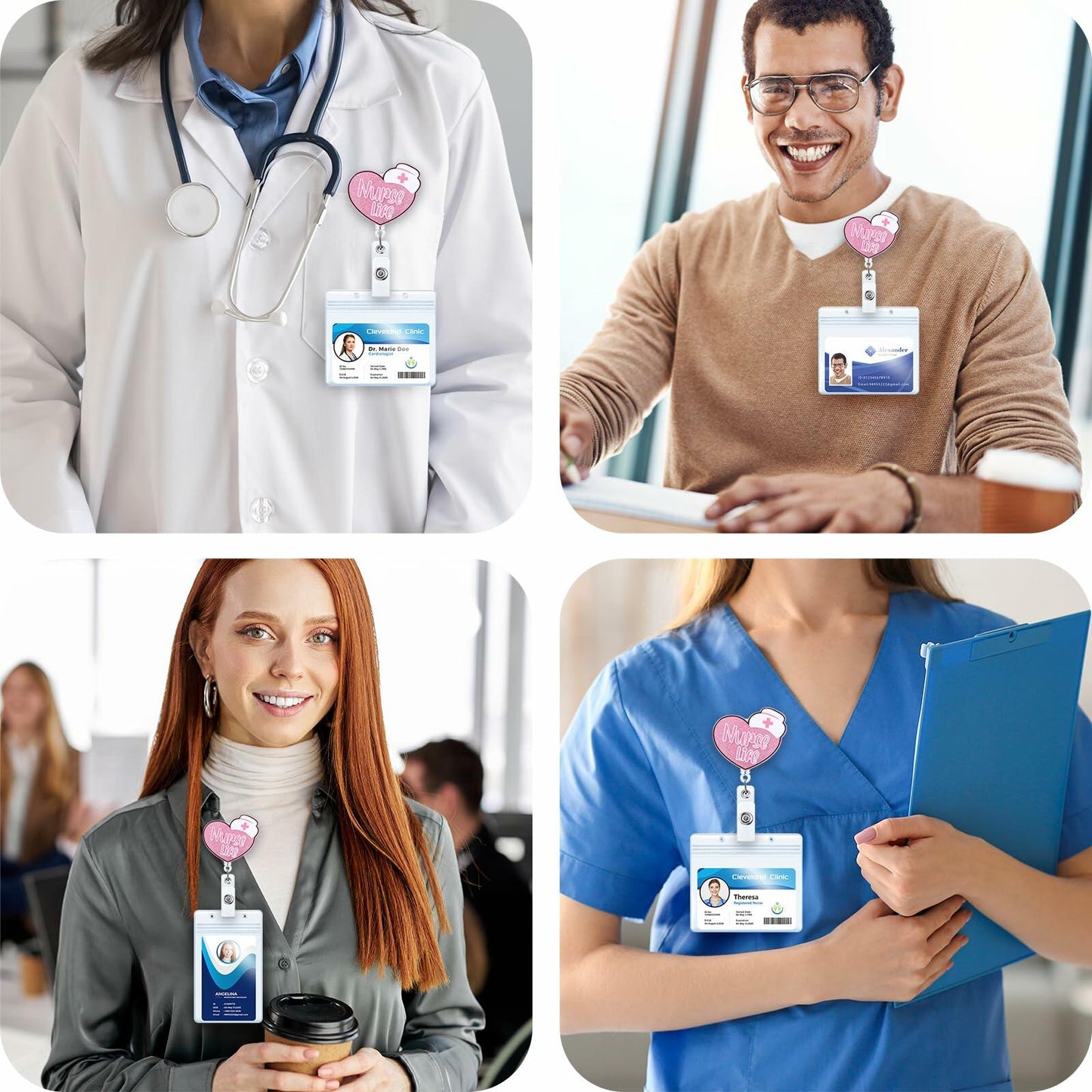 Nurse Badge Reel Retractable Clip Pink CNA RN LPN Medical Worker Accessories