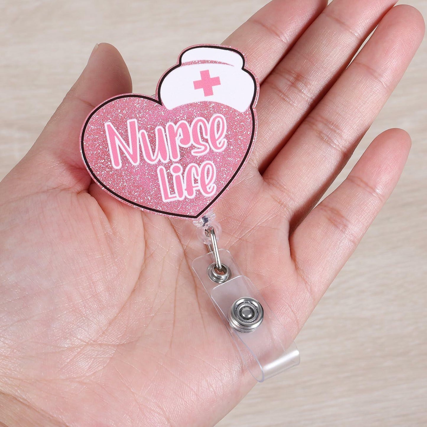 Nurse Badge Reel Retractable Clip Pink CNA RN LPN Medical Worker Accessories