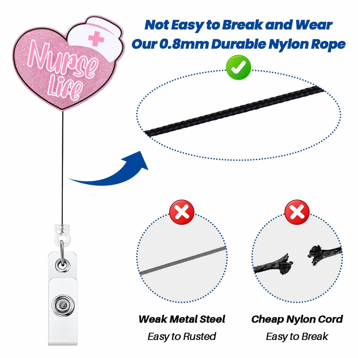 Nurse Badge Reel Retractable Clip Pink CNA RN LPN Medical Worker Accessories