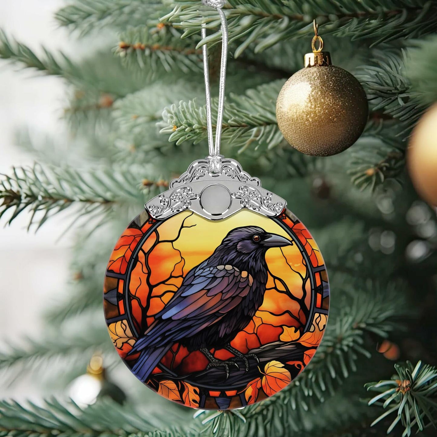 Black Cat with Hat Stained Glass Christmas Ornament Holiday Decoration