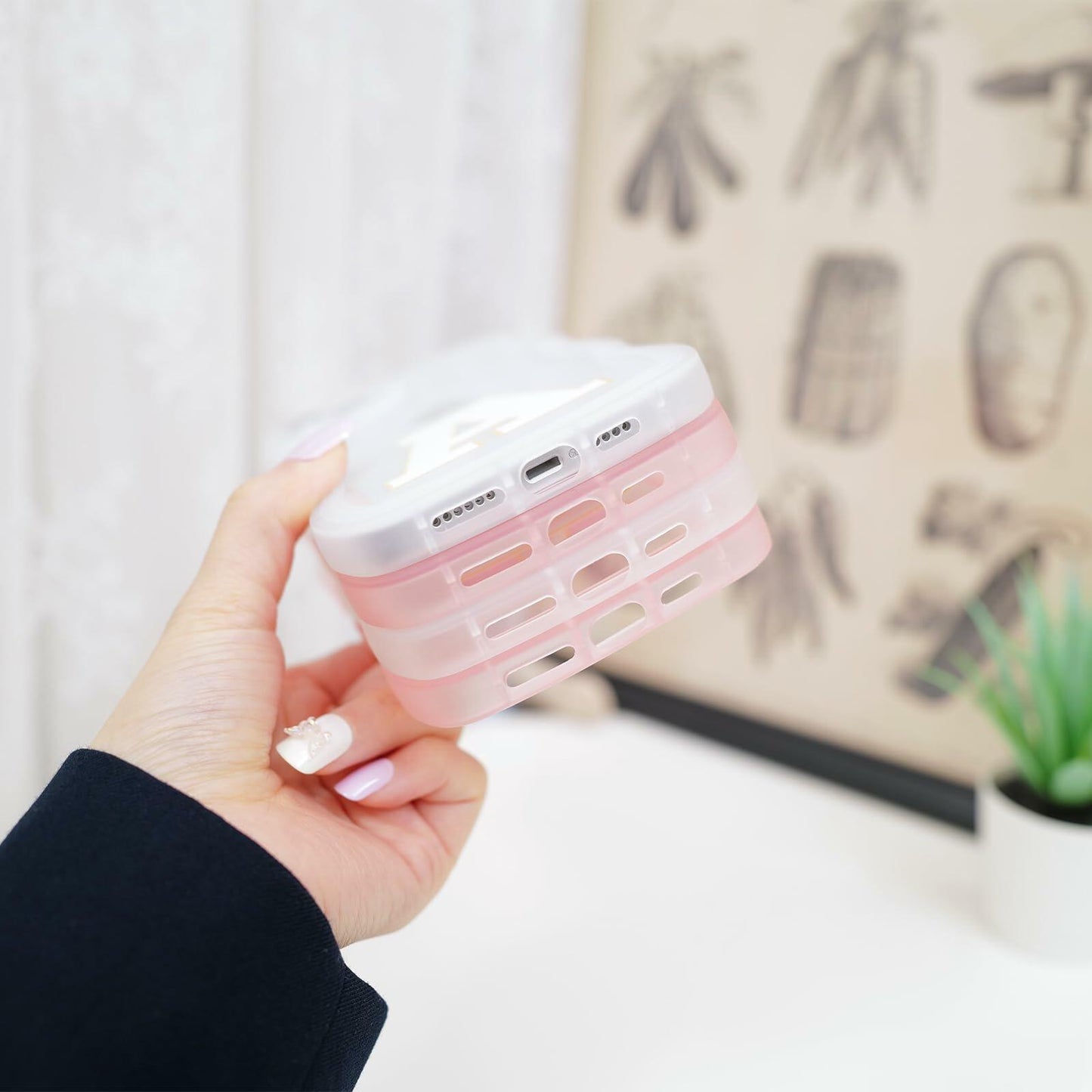 Hasoncase iPhone 13 Case Personalized Initials Curly Wave TPU Clear Pink 6.1"