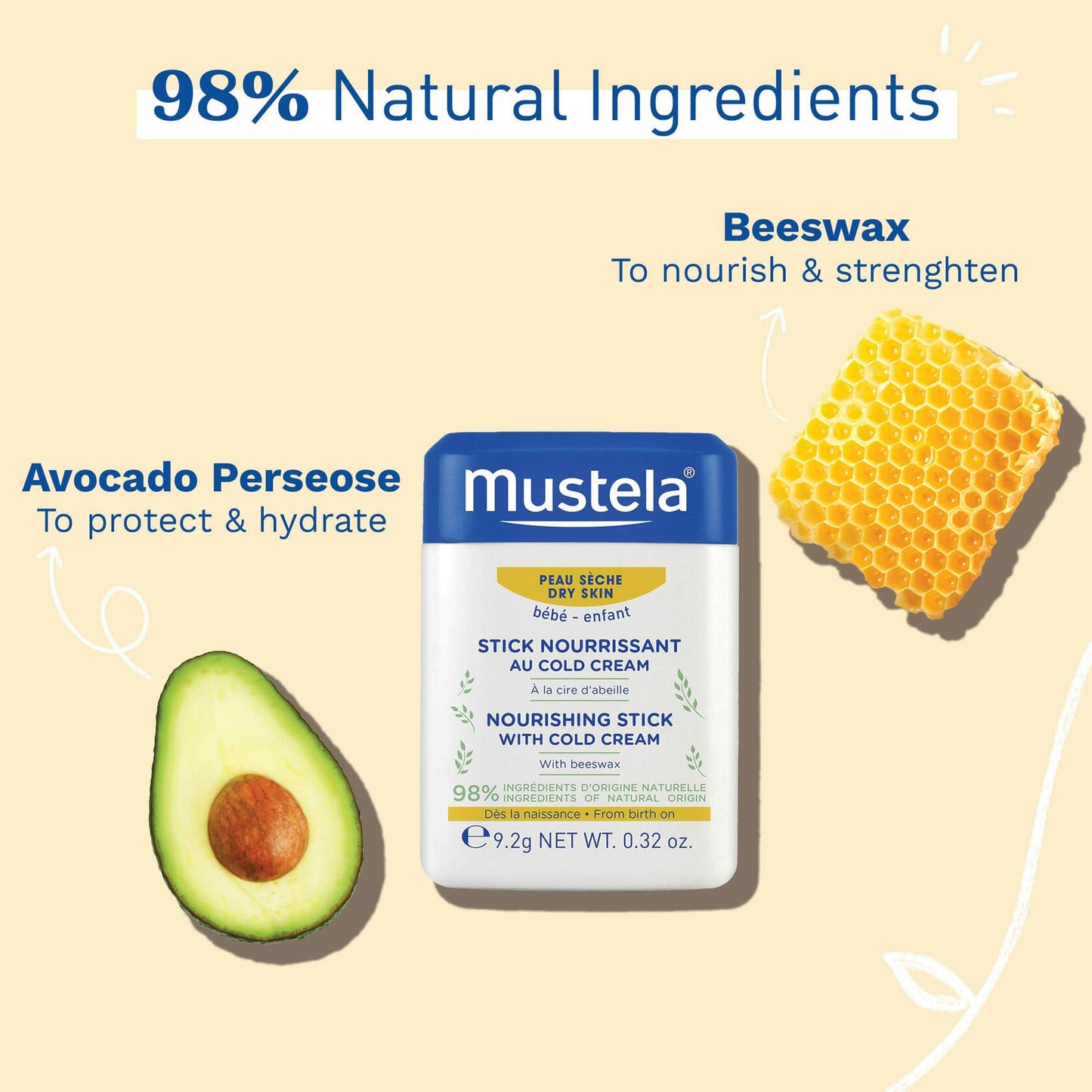 Mustela Baby Nourishing Stick Lip & Face Moisturizer Dry Skin 0.32oz 1pc