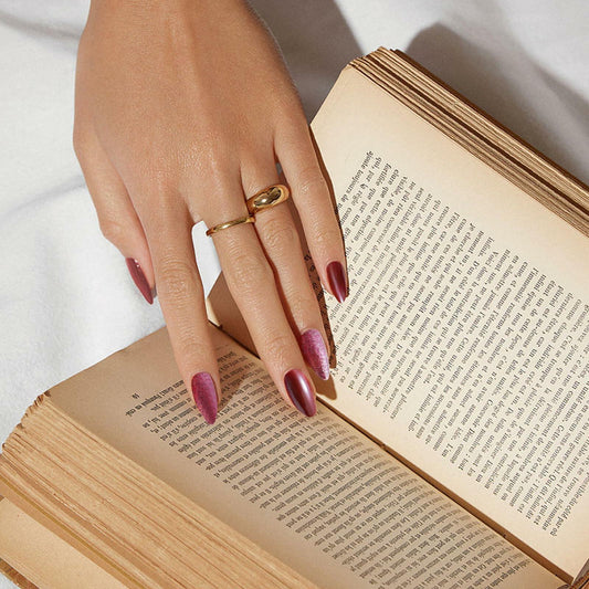 Yersunsy 24Pcs Almond Long Press On Nails Glitter Bling Wine Red