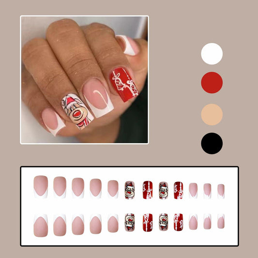 24 Pcs Christmas Press On Nails Medium Square Purple 5D Emboss Matte