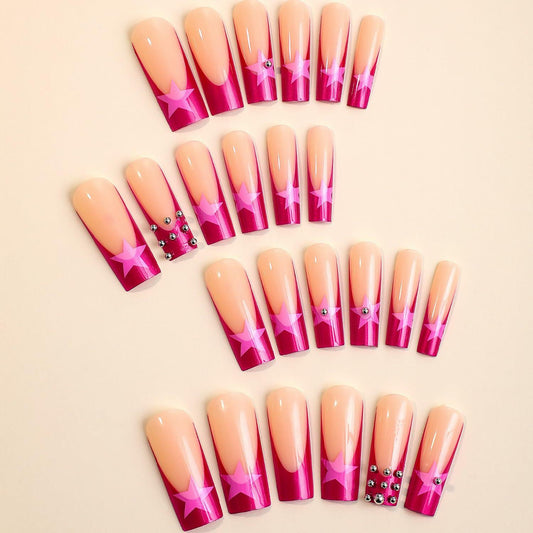 RIICFDD Fall Press On Nails Long Square Haze Blue 24 Pcs