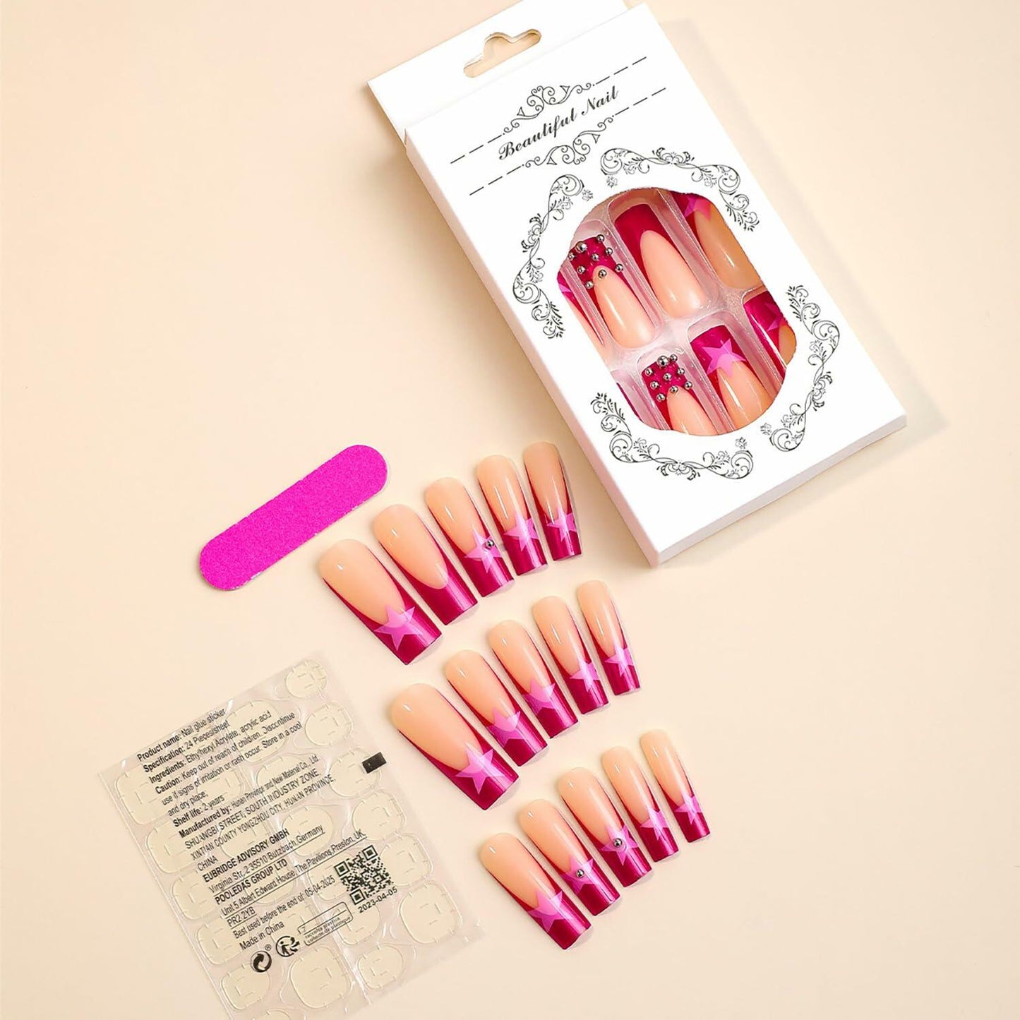 RIICFDD Fall Press On Nails Long Square Haze Blue 24 Pcs