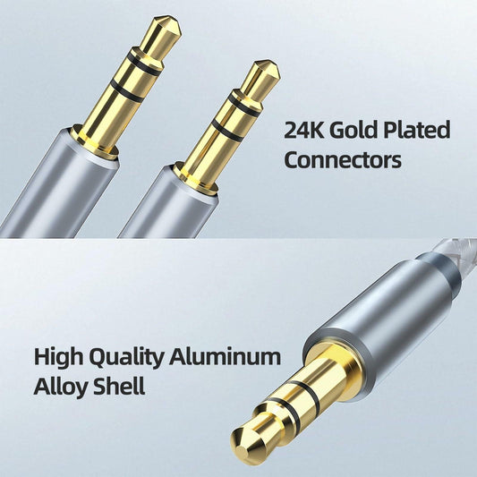 Henrety 3.5mm Nylon Braided Aux Cable 6.5ft Male to Male Gray