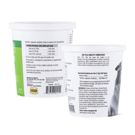 BestBy06/26 GNC Pets Digestion Probiotic Soft Chews Bacon Flavor 60Ct