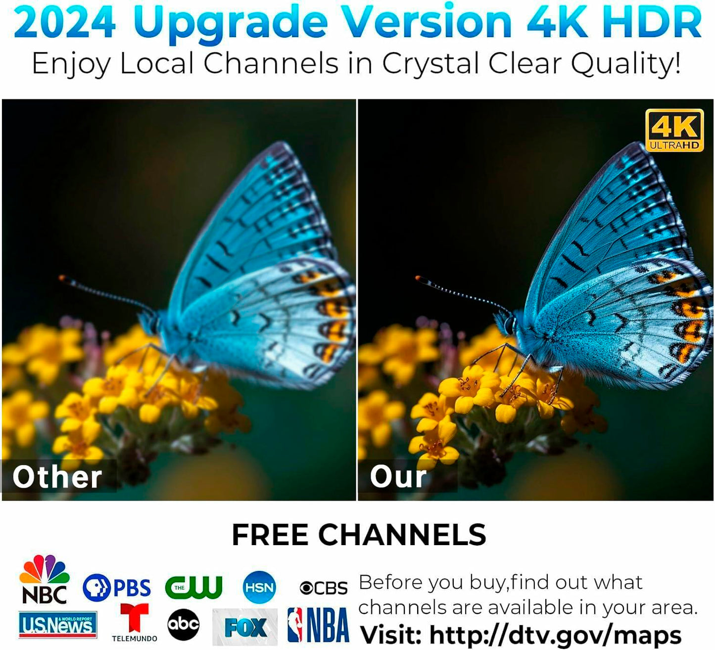 2024 Digital TV Antenna 1100+ Miles Indoor Outdoor HDTV 4K 1080P Black