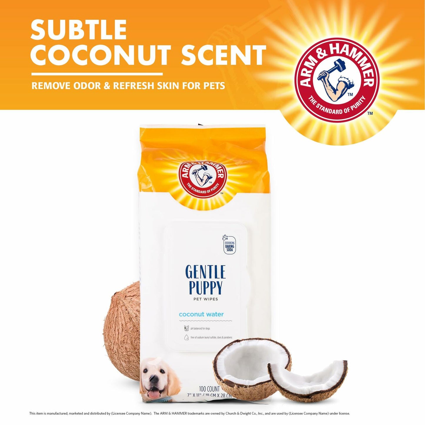 Arm & Hammer Dog Grooming Wipes Natural Deodorizing Coconut 100 Ct