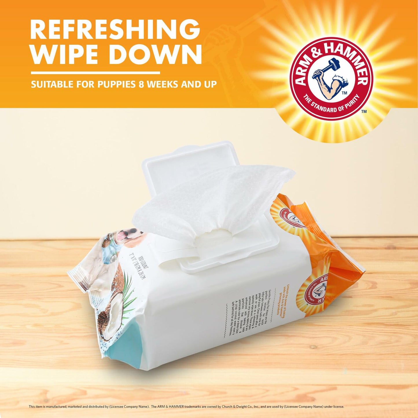 Arm & Hammer Dog Grooming Wipes Natural Deodorizing Coconut 100 Ct