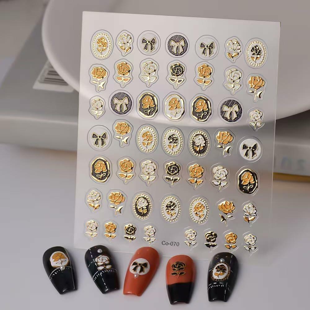 Tisaindor 5D Embossed Flower Nail Art Stickers 3 Sheets Rose Colorful