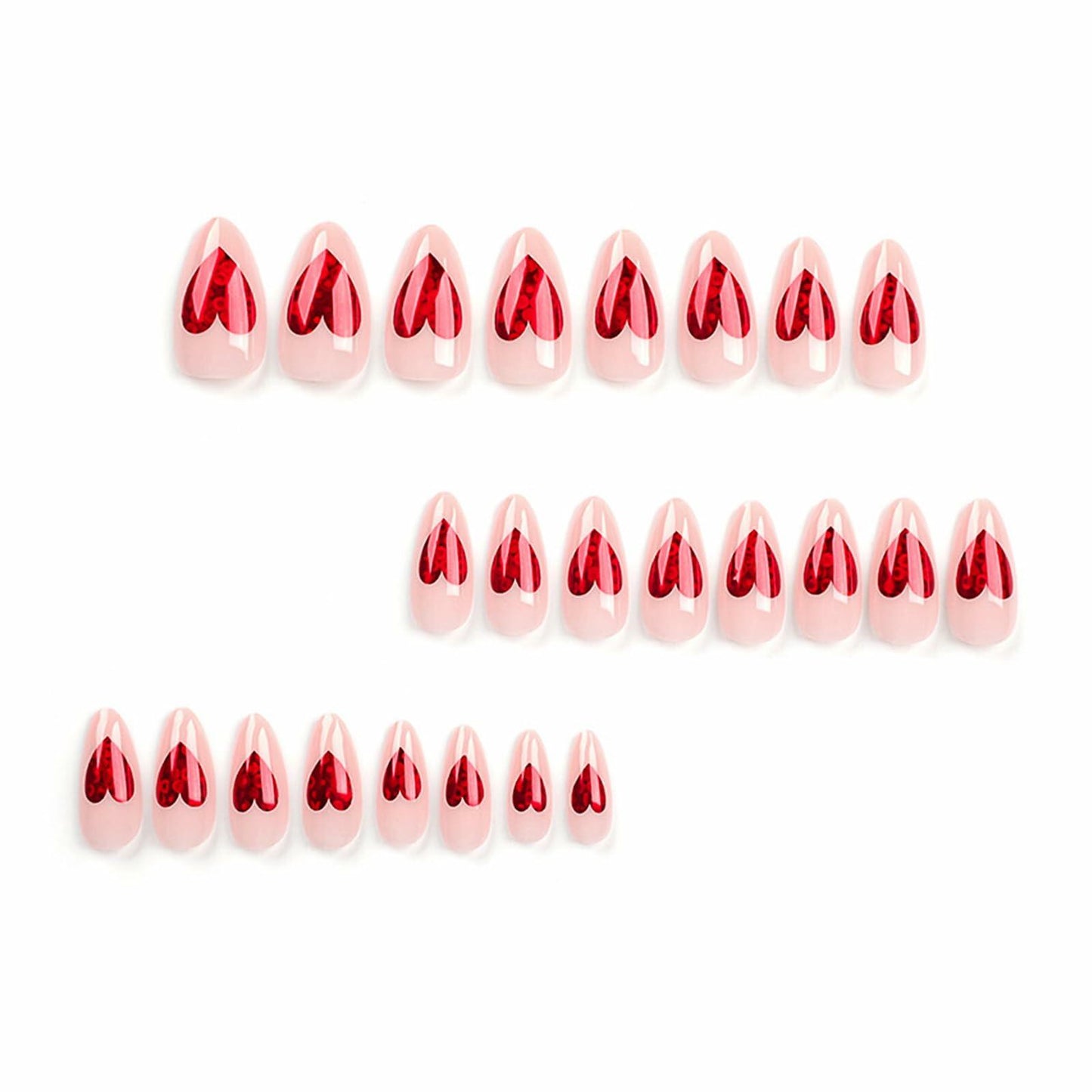 Valentine's Day Press On Nails Red French Tip Heart Design 24PCS Medium Size