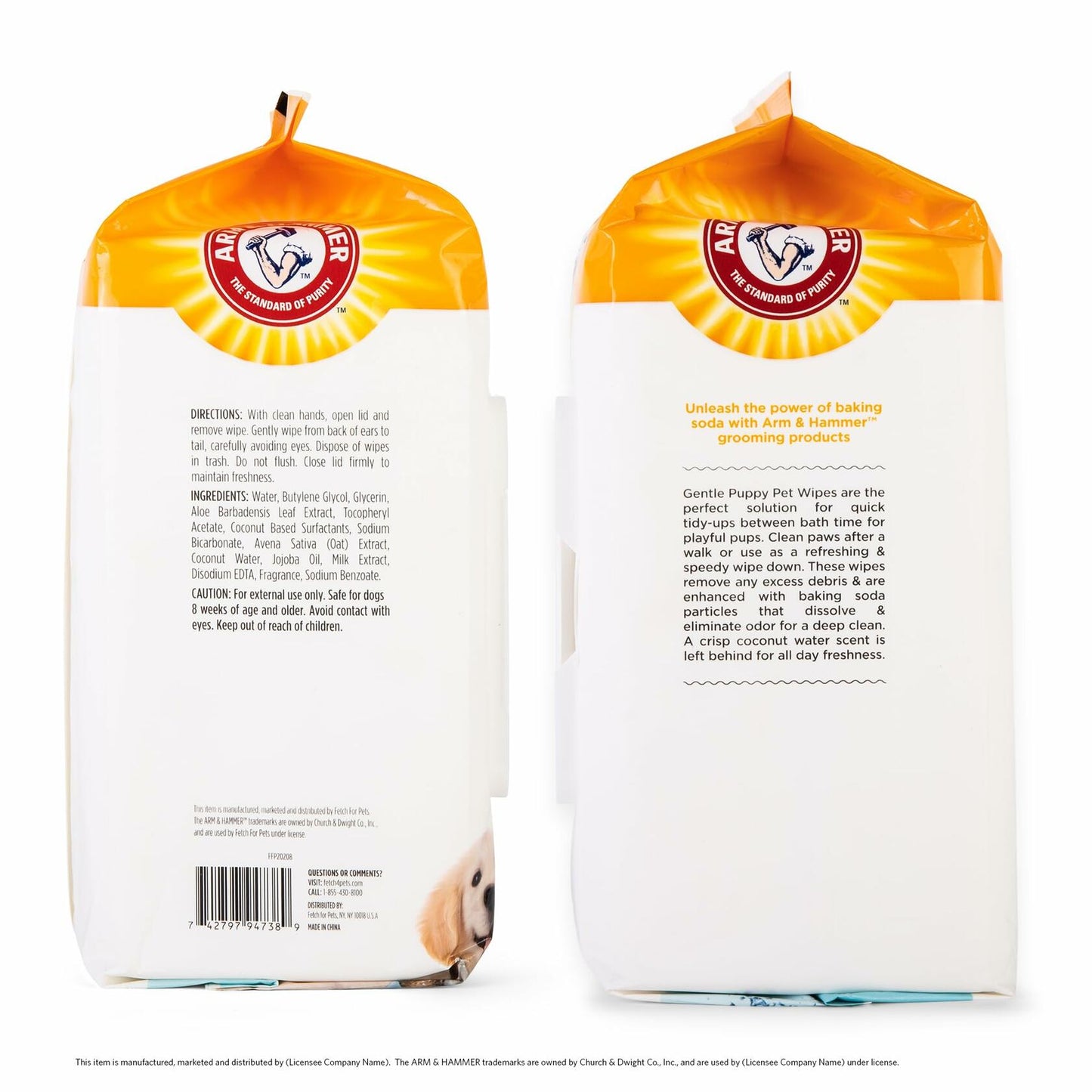 Arm & Hammer Dog Grooming Wipes Natural Deodorizing Coconut 100 Ct