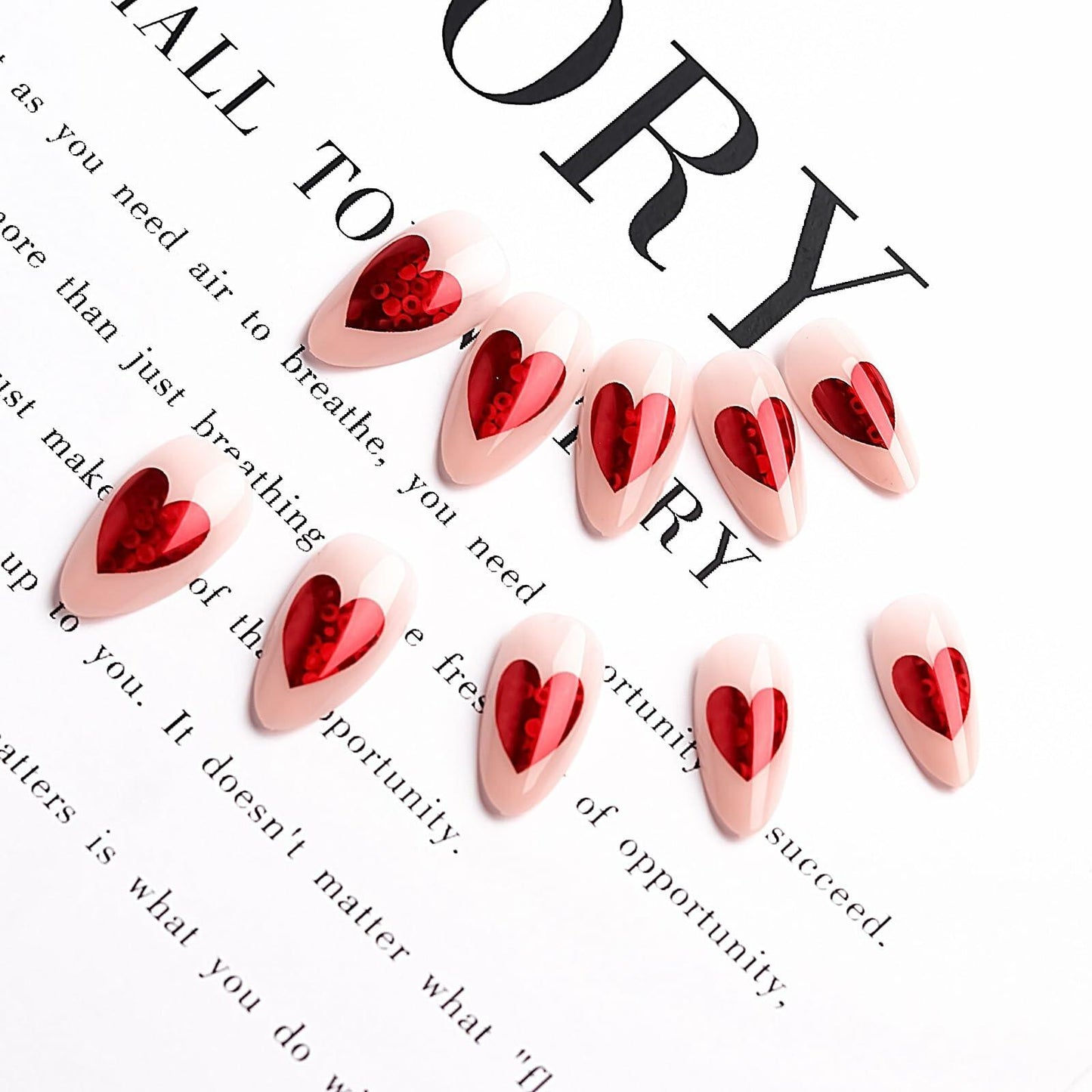 Valentine's Day Press On Nails Red French Tip Heart Design 24PCS Medium Size