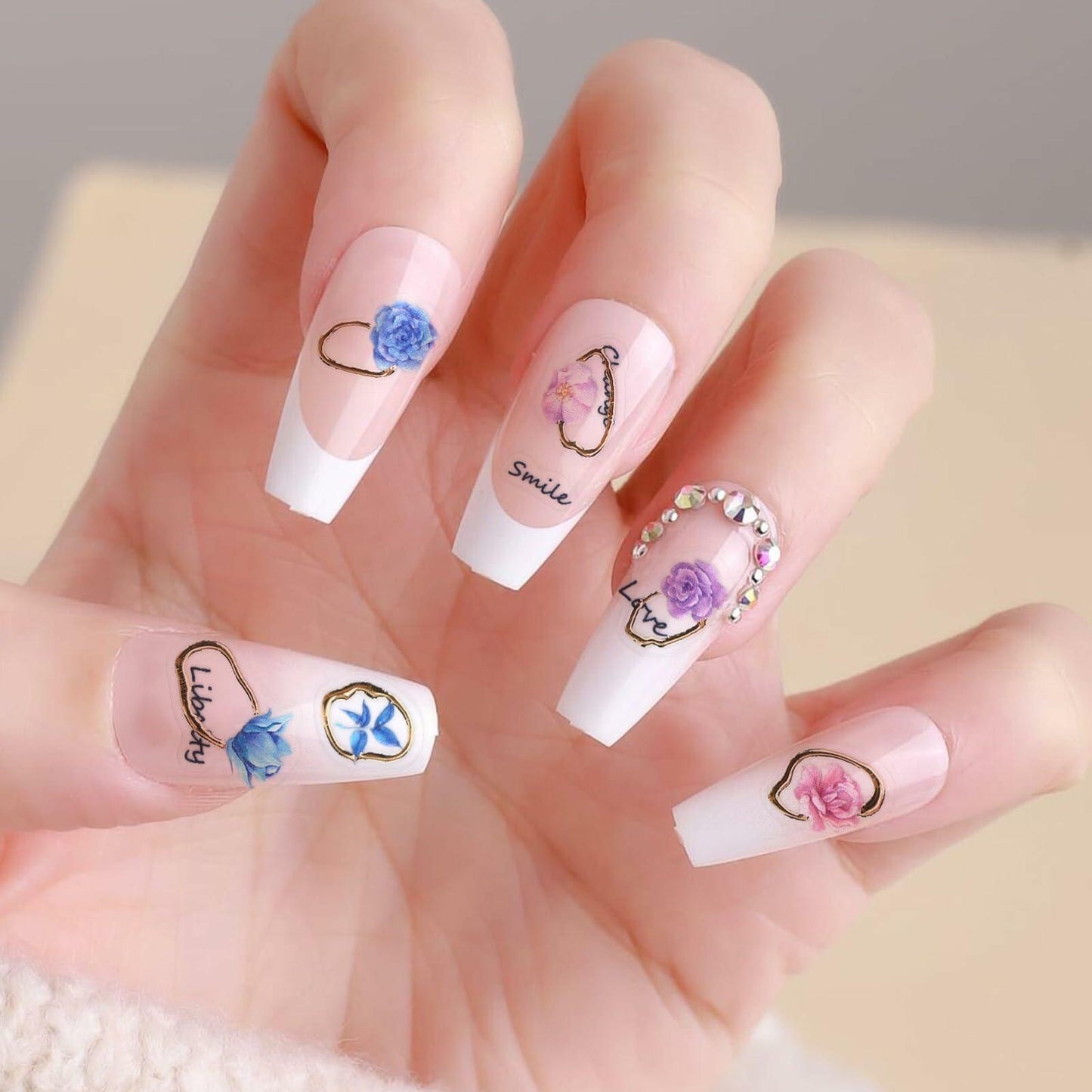 Tisaindor 5D Embossed Flower Nail Art Stickers 3 Sheets Rose Colorful