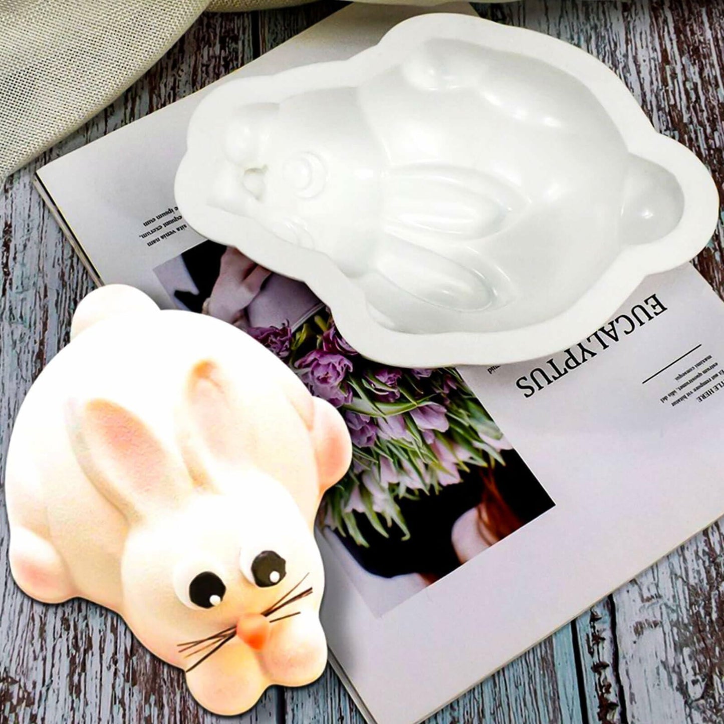 Easter Bunny 3D Silicone Cake Mold White with 2 Wooden Hammers