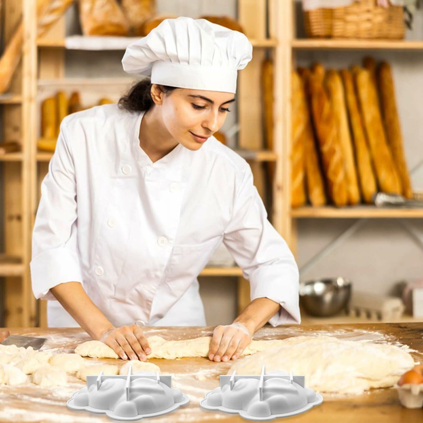 Easter Bunny 3D Silicone Cake Mold White with 2 Wooden Hammers