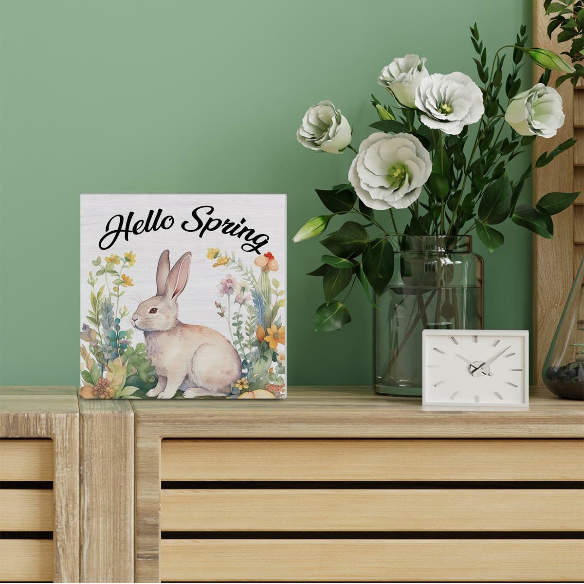 Rustic Welcome Spring Wood Sign Flower Truck Decor 5x5 Inch Tabletop