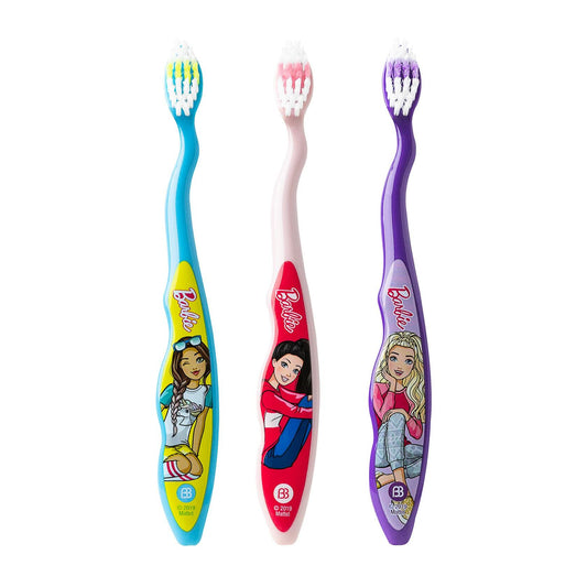 Brush Buddies Barbie Kids Toothbrush 3 Pack Soft Bristle Multi-Colored