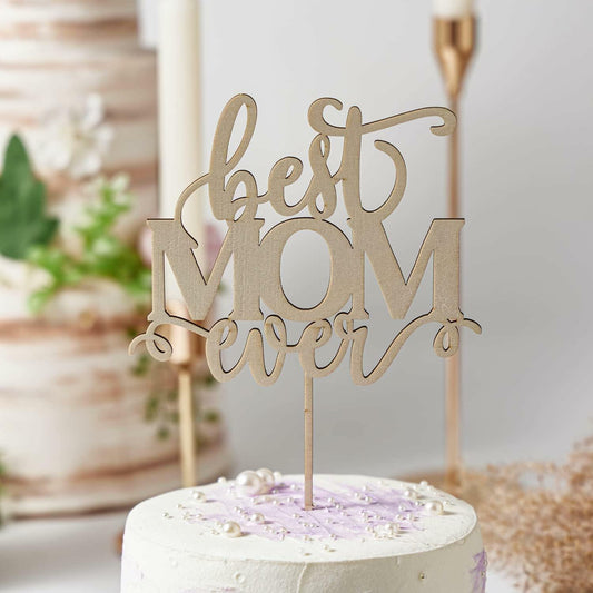 Wlropted Happy Mother's Day Wooden Cake Topper Best Mom Party Decor