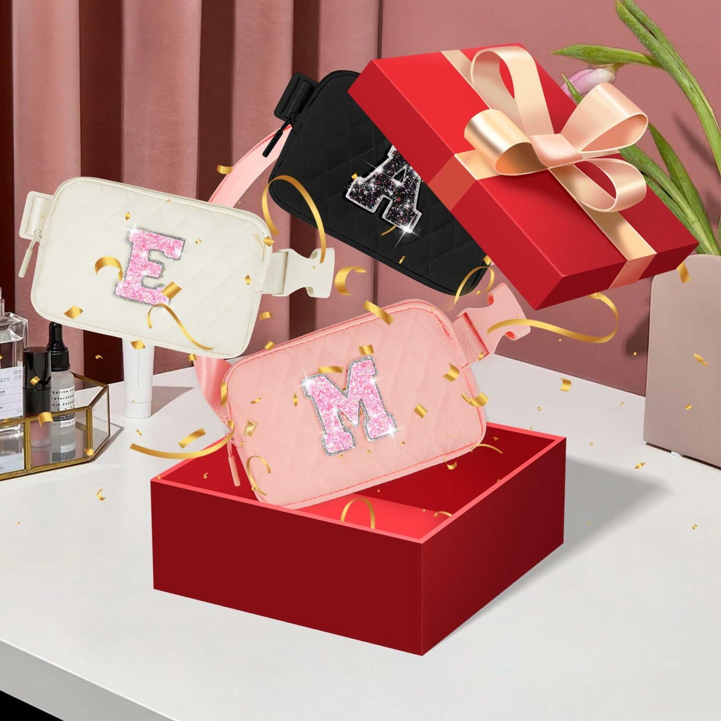 Uygafly Crossbody Belt Bag Fanny Pack Purse Girls Black - Letter J