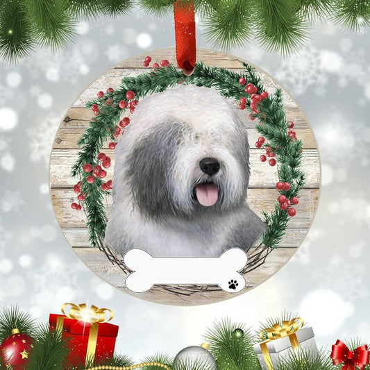 E&S Imports Old English Sheepdog Ceramic Ornament DIY Personalizable Glazed