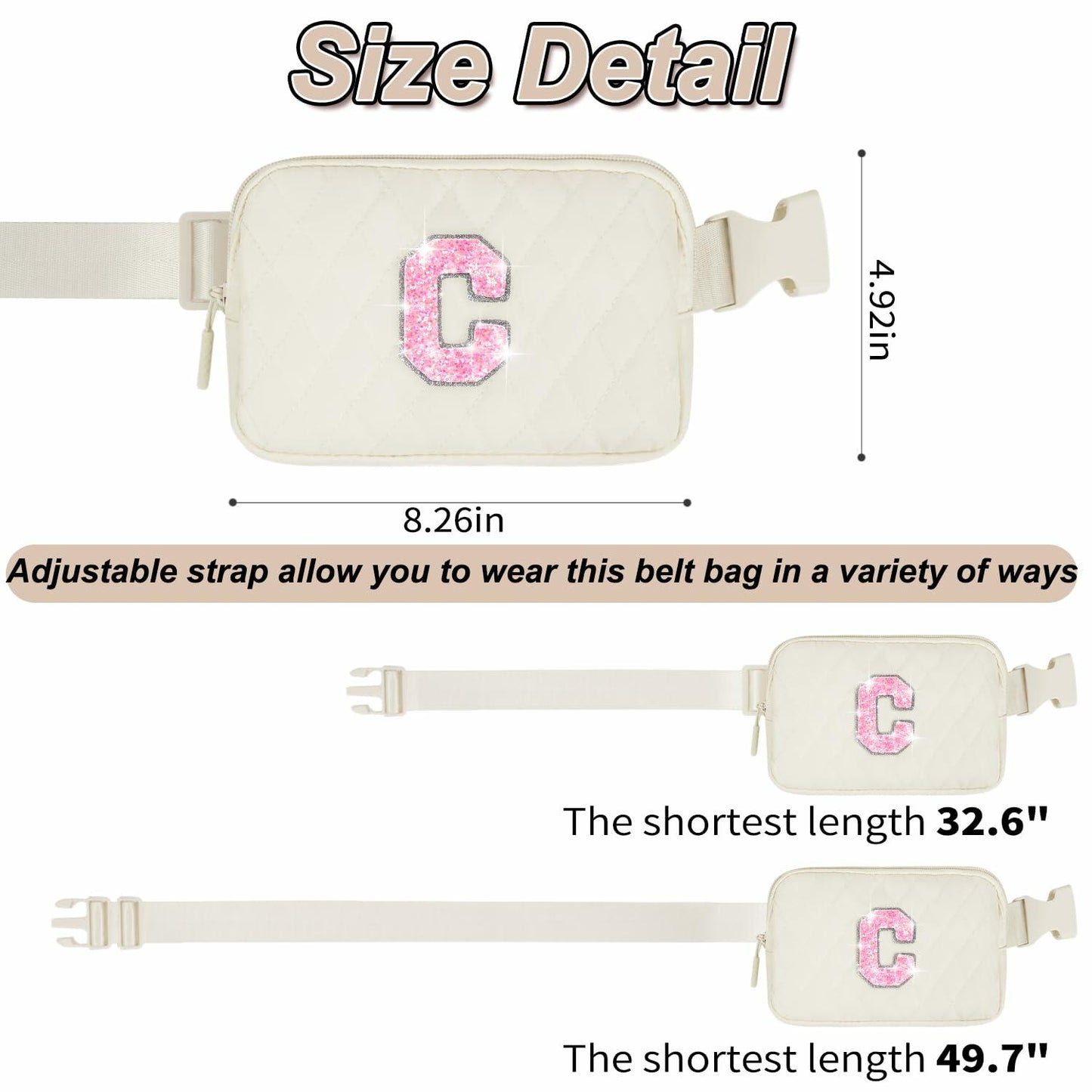 Uygafly Crossbody Belt Bag Fanny Pack Purse Girls Black - Letter J