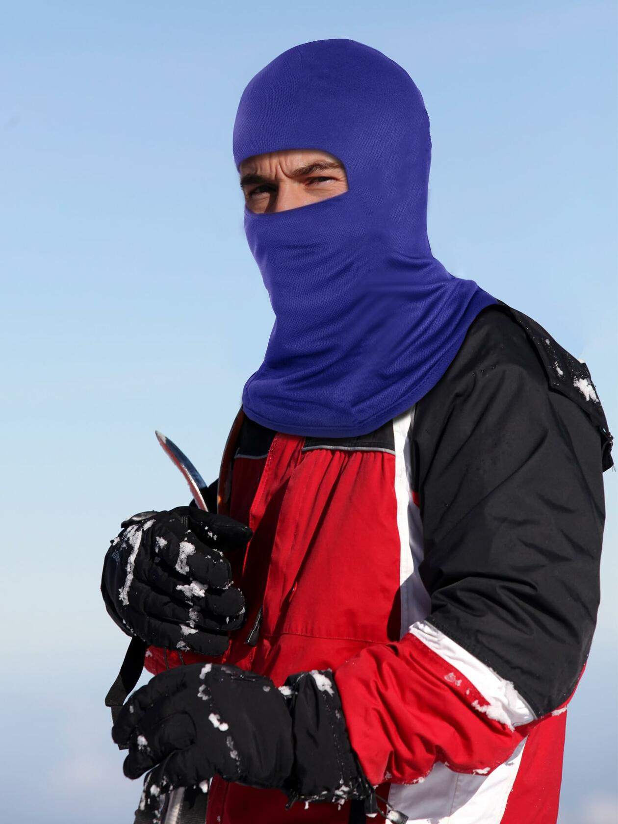 Ski Mask Balaclava Full Face Windproof 3 Pieces Size Medium White, Blue, Black