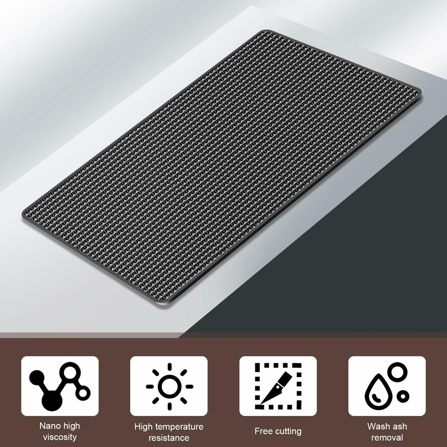 dawfall Car Anti Slip Pad 10.63x5.90in Black Washable Grid Pattern 2 PCS