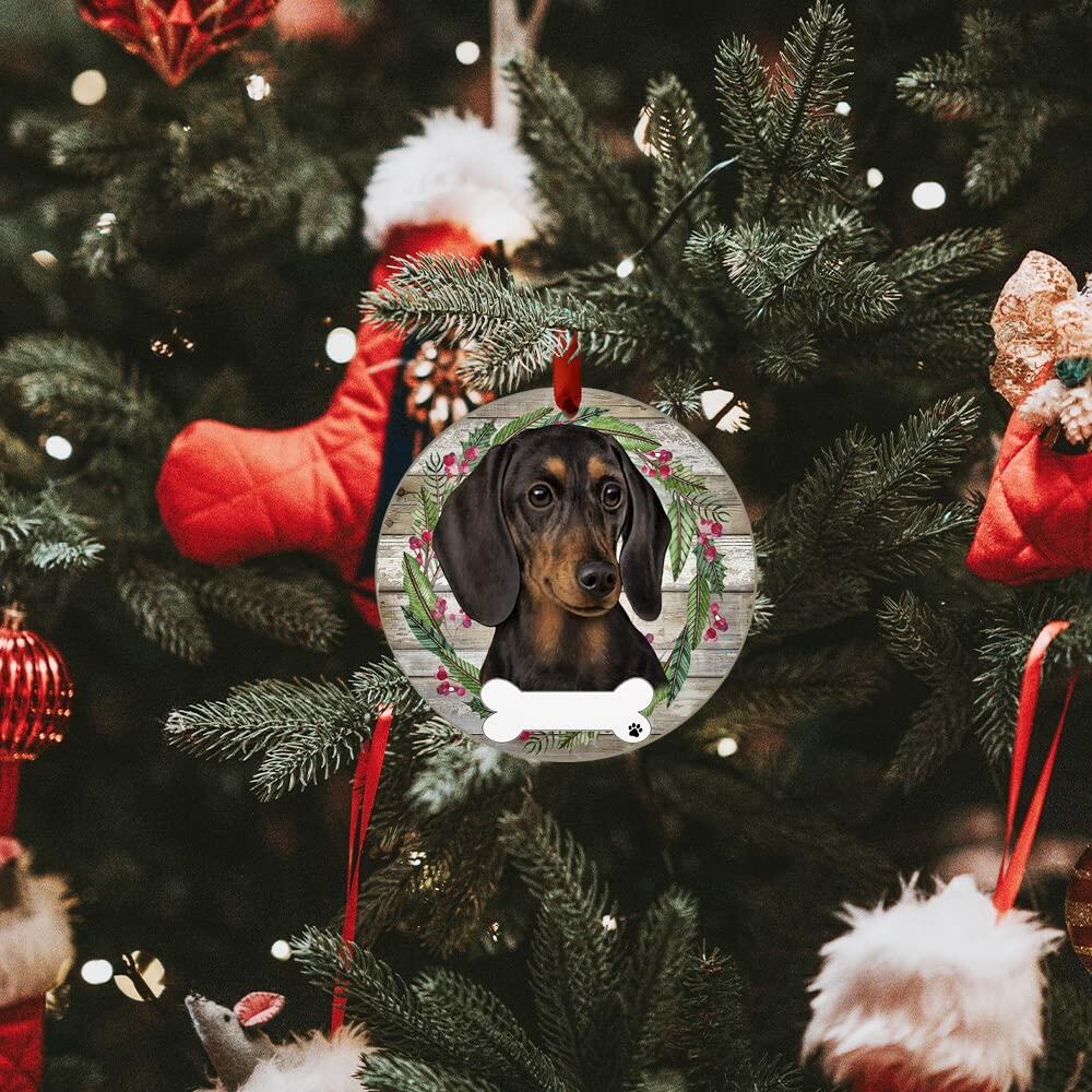 E&S Imports Black Dachshund Ceramic Ornament Round Glazed Finish