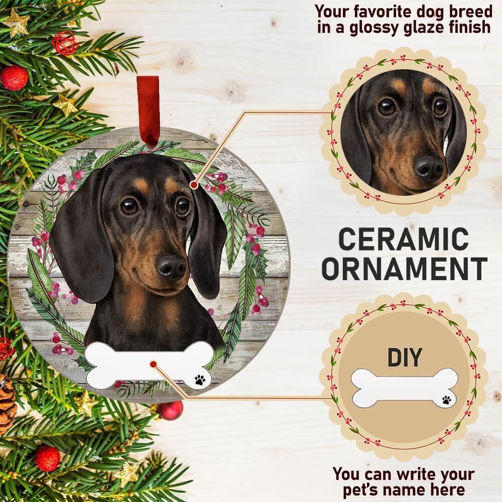 E&S Imports Black Dachshund Ceramic Ornament Round Glazed Finish