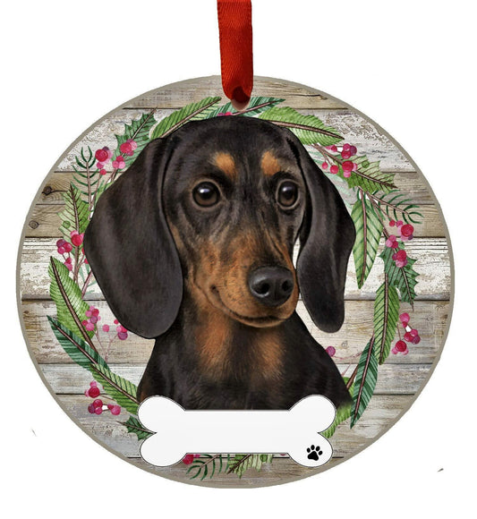 E&S Imports Black Dachshund Ceramic Ornament Round Glazed Finish