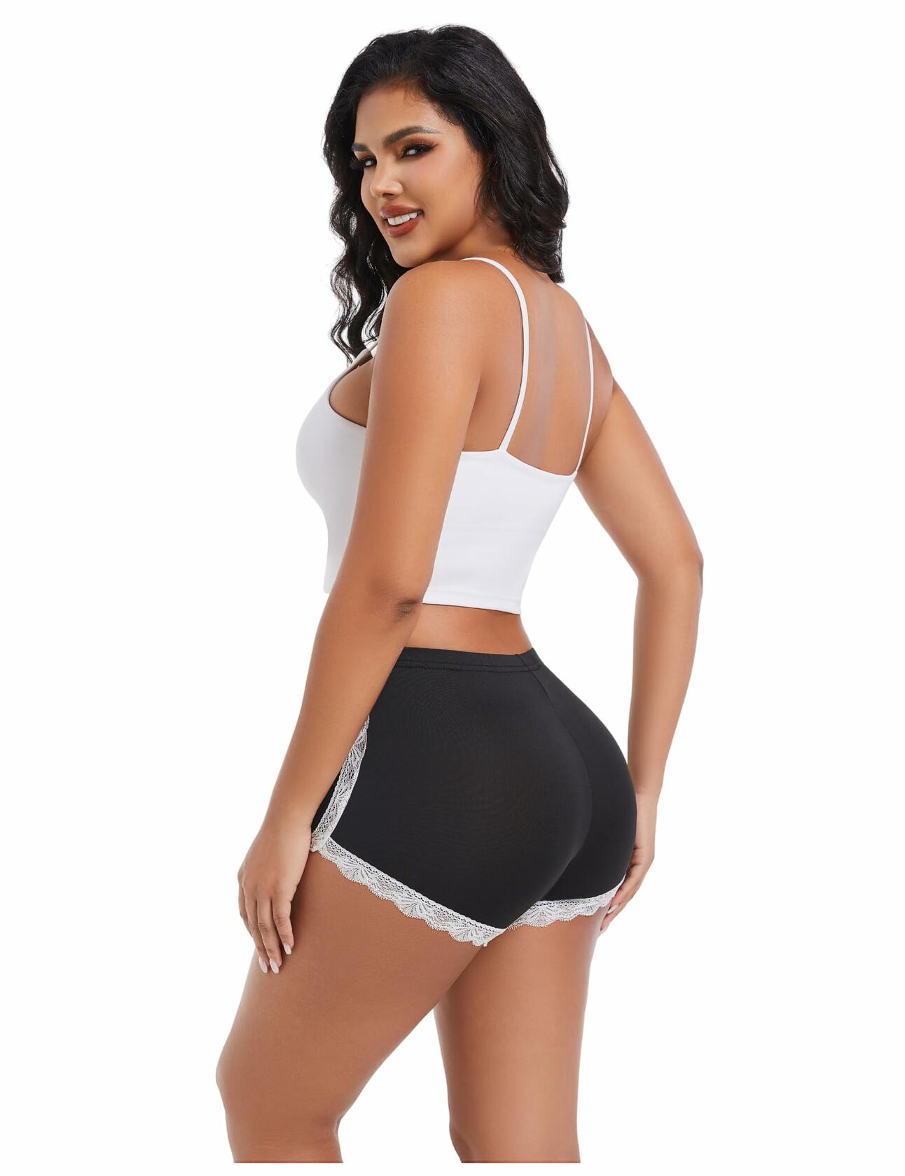 Aesphelia Sexy Lace Trim Anti-Chafing Shorts Black Size M
