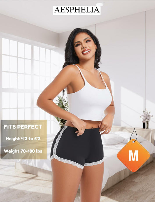 Aesphelia Sexy Lace Trim Anti-Chafing Shorts Black Size M